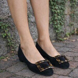 ROGER VIVIER Black Suede Ballet Flats, 38.5